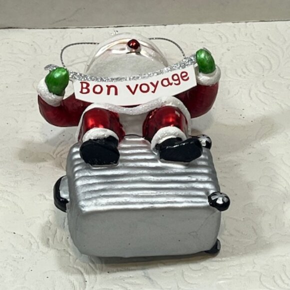 Bon Voyage Travel Christmas Santa Suitcase Glass Glitter Ornament 5"๐ - Picture 5 of 9